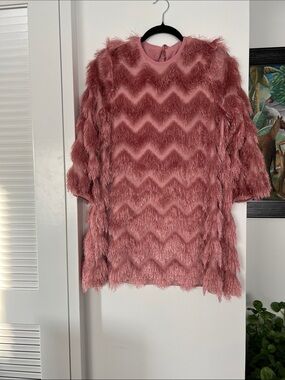 Anthropologie Pink Feathered Mini Dress